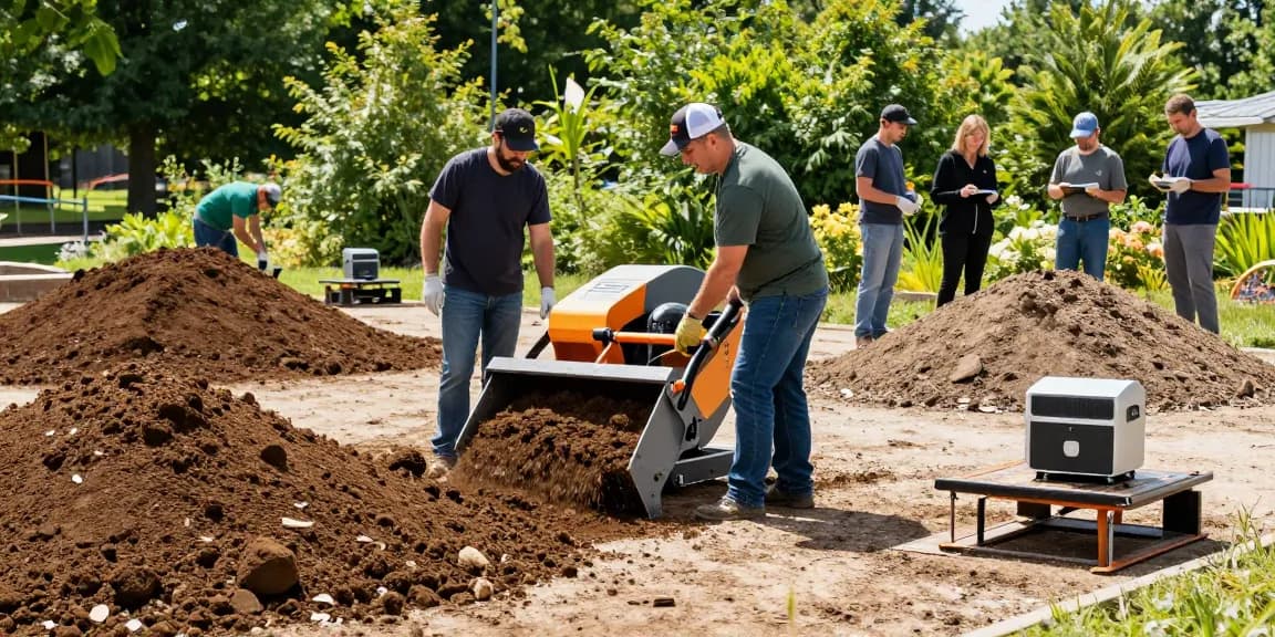 Soil screening Ottawa with professional landscaping team using equipment to prepare soil quality.