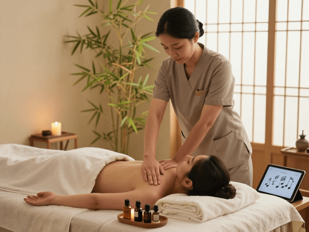 양주출장안마 massage therapy session in a tranquil spa environment with soothing elements.