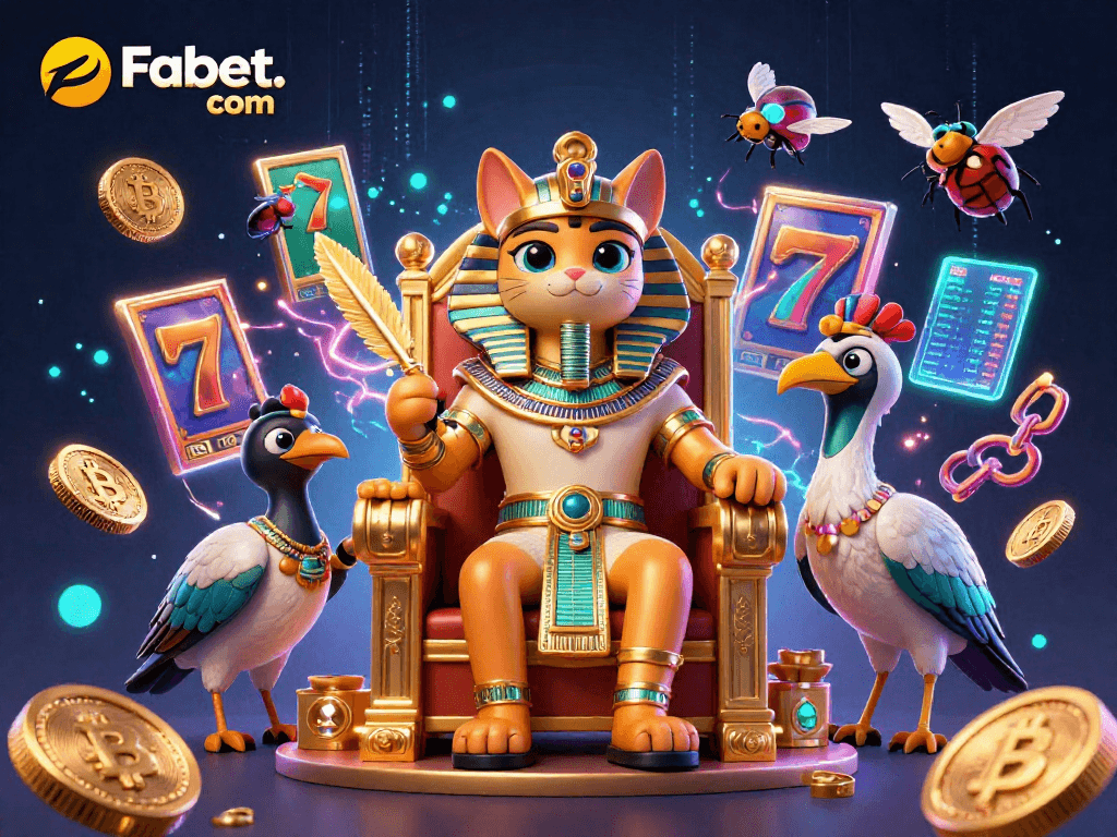 Engage in thrilling gameplay at Fabet. com with vibrant slots, energetic characters, and cryptocurrency elements.