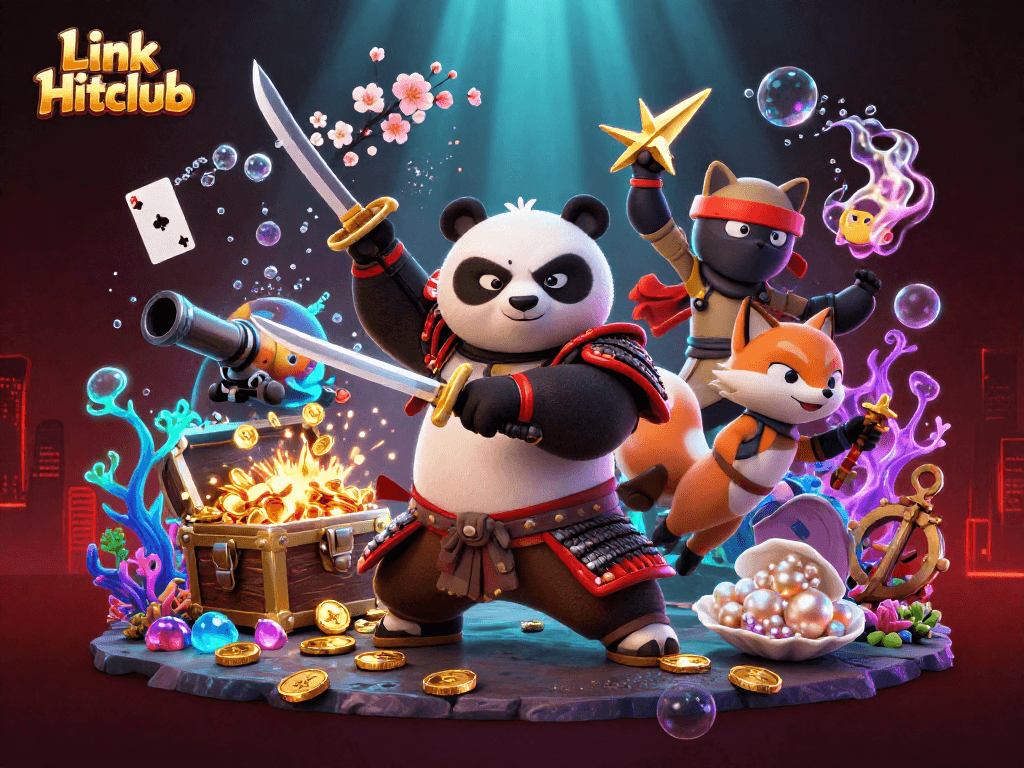 Engage in thrilling gameplay with Link Hitclub, featuring vibrant characters and casino elements.