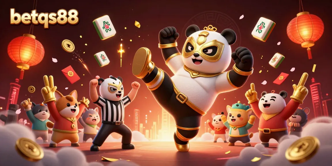 Engage with betqs88 at a vibrant online casino illustrated scene featuring festive elements and animated characters.