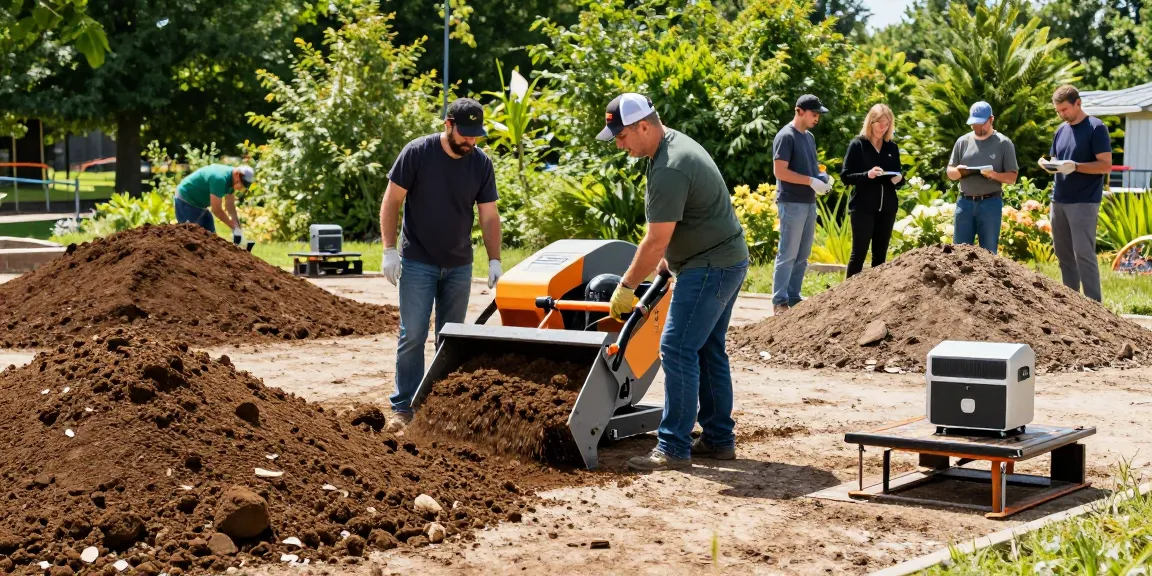 Soil screening Ottawa with professional landscaping team using equipment to prepare soil quality.