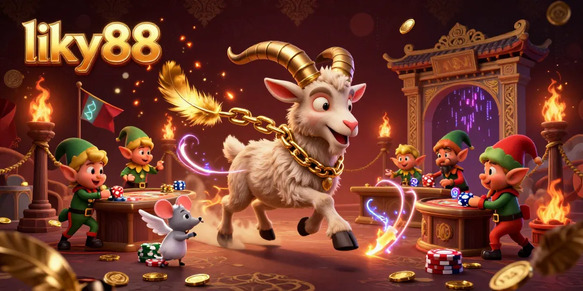 Engage with the thrilling atmosphere of link sky88 at a vibrant casino featuring a whimsical Krampus goat, angel mouse, and mischievous elf gremlins.