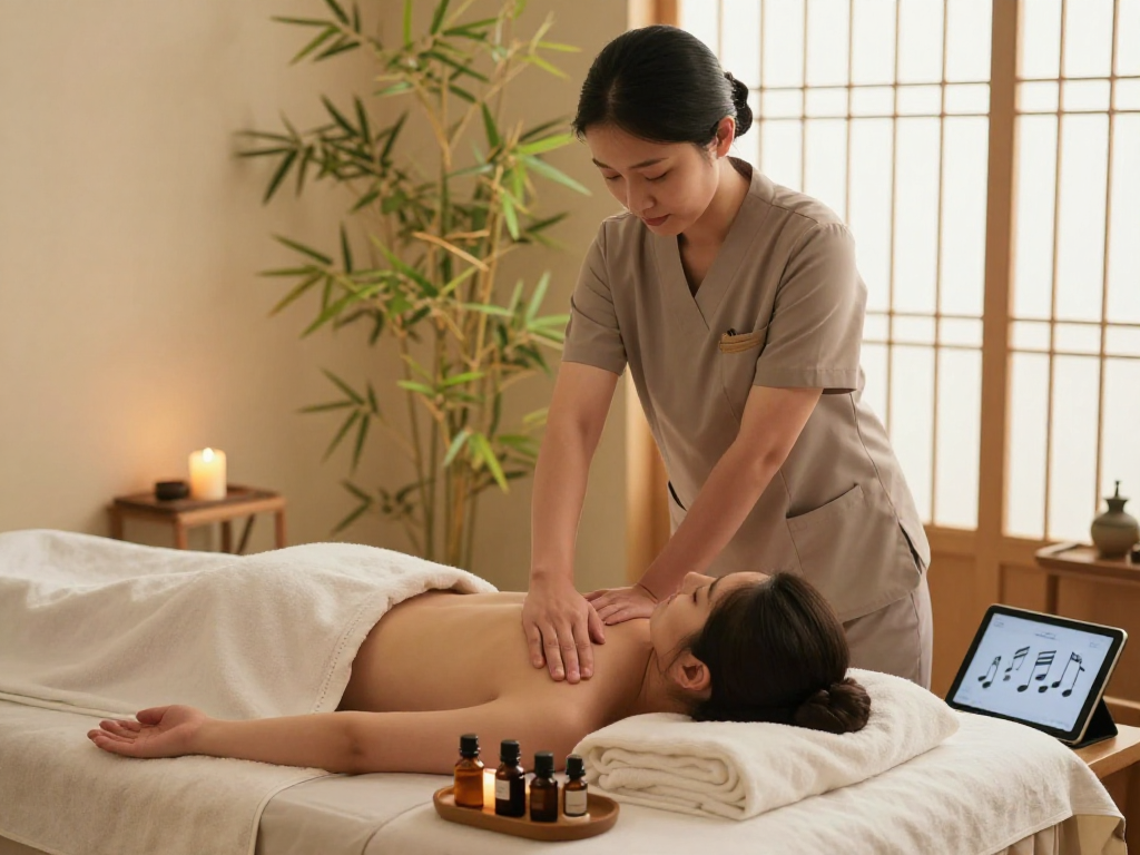 양주출장안마 massage therapy session in a tranquil spa environment with soothing elements.