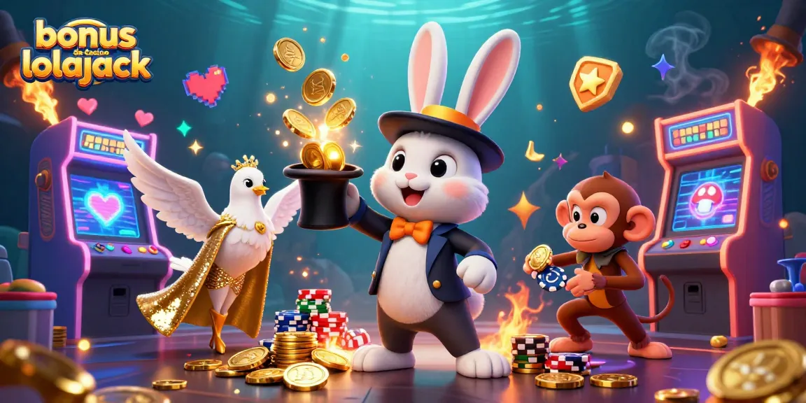 Experience excitement with the bonus de casino lolajack in a vibrant casino scene featuring whimsical characters.
