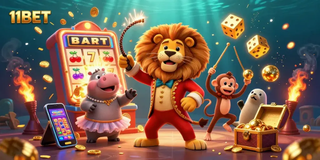 Engage with exciting casino gameplay at 11BET featuring vibrant 3D characters and game elements.