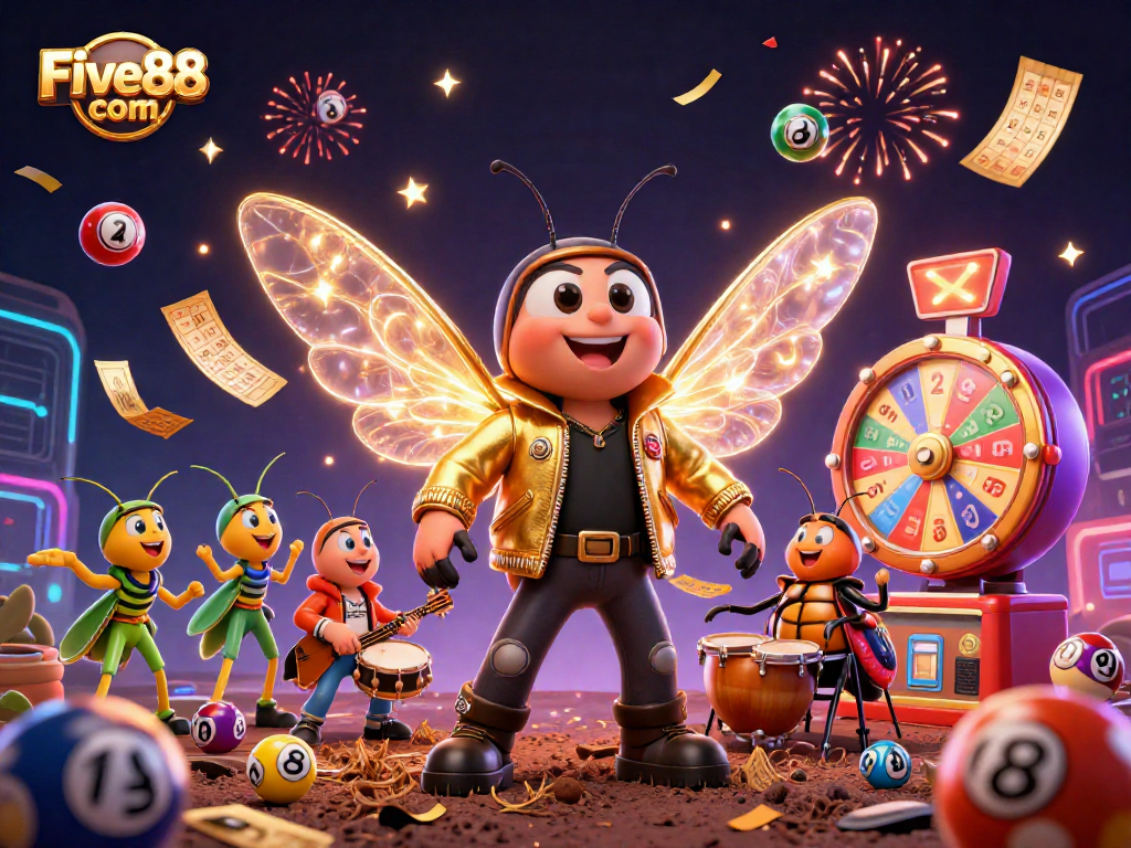 Experience thrilling wins at Five88 com with a vibrant 3D casino scene showcasing colorful games and excitement.