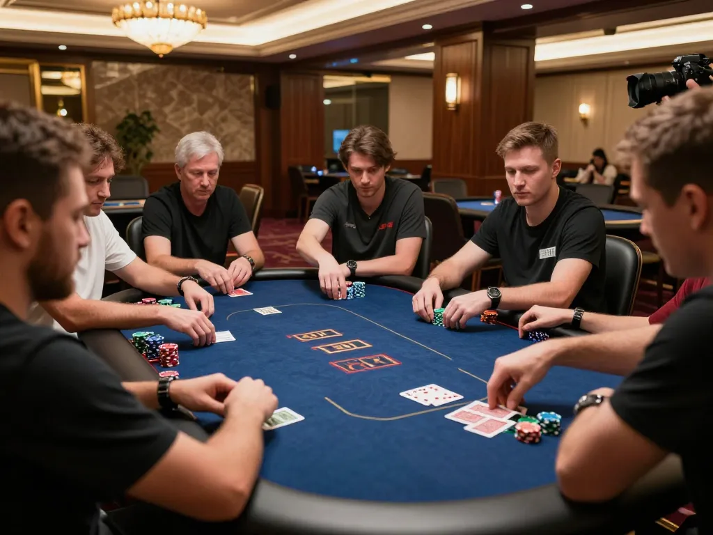 Engaged players strategizing their moves in a Lucky88 poker game at a luxurious casino table