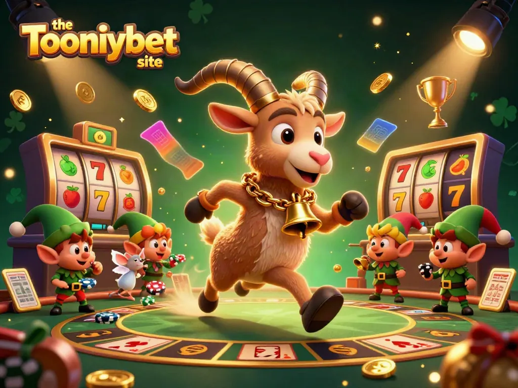 Engage with the Tooniebet site in a vibrant casino scene featuring thematic fantasy characters.