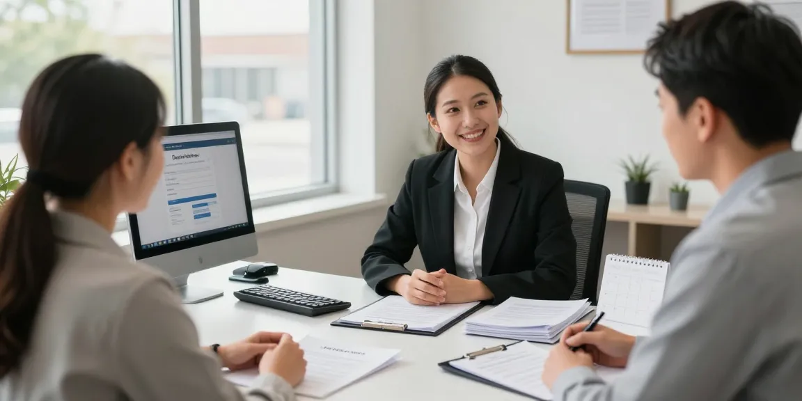 Brampton notary assisting a client with legal documents in a well-lit office environment