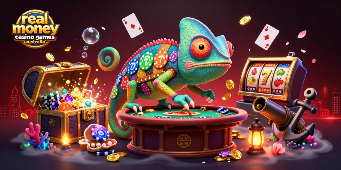 Experience thrilling real money casino games Australia in this vibrant 3D illustration, showcasing dynamic gambling action.