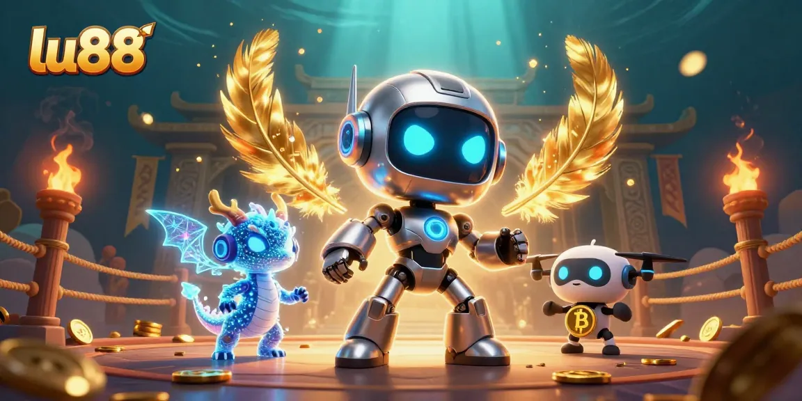 Engage with lu88's vibrant gaming environment featuring cyberpunk mascot and dragon in action.