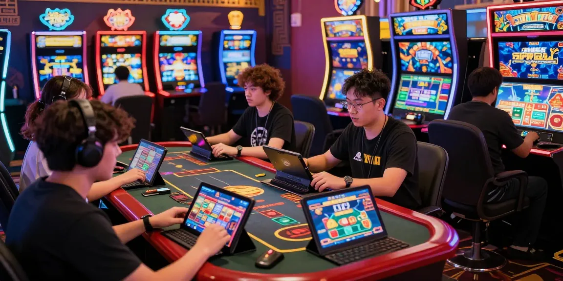 Engaged players at a live casino game session on https://lc88pro.com/ with vibrant gadgets and exciting atmosphere.