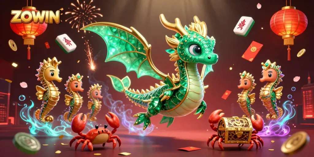 ZOWIN impresses players with an enchanting sea dragon scene, showcasing festive casino elements and winning opportunities.