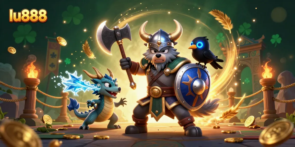 Experience thrilling action with lu888 in a dynamic 3D casino illustration featuring a Viking warrior.