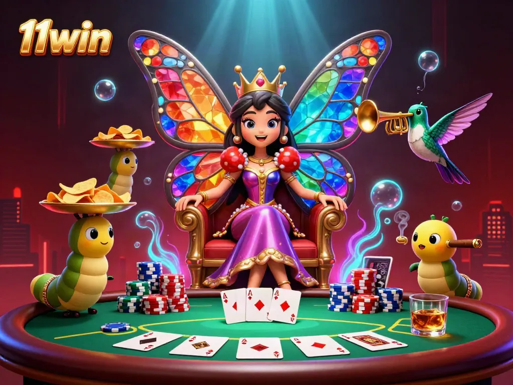 Experience excitement with vibrant games at 11win, featuring a themed scene with poker elements.