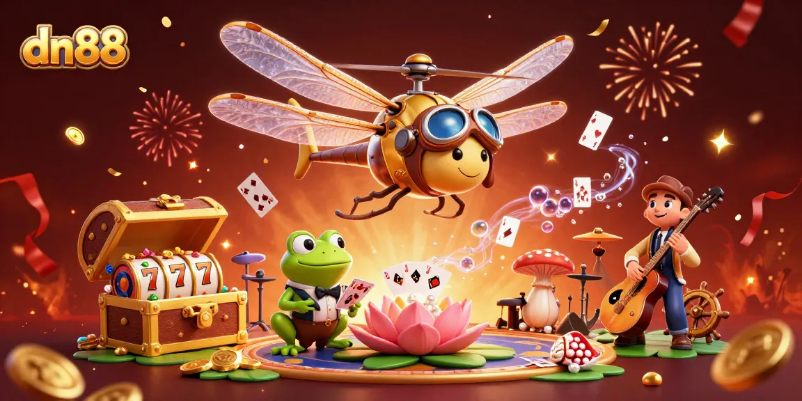 Experience excitement with dn88 at a lively lily pad casino featuring engaging characters and vibrant elements.
