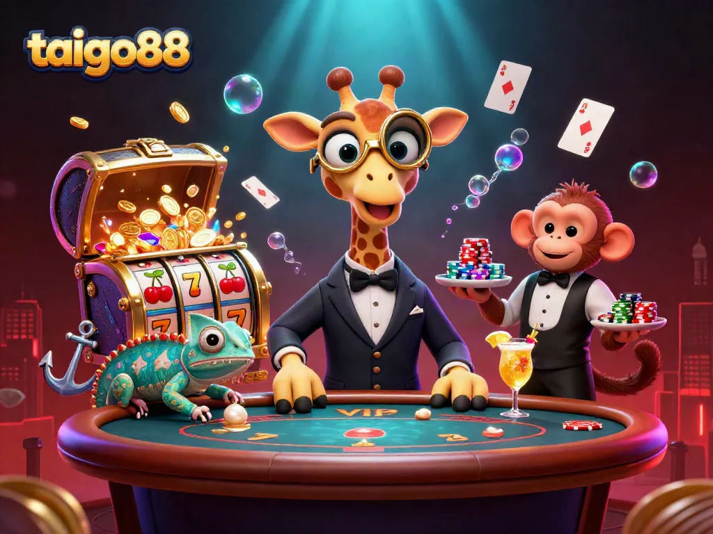 Experience thrilling gaming action at taigo88 with vibrant characters and casino elements.