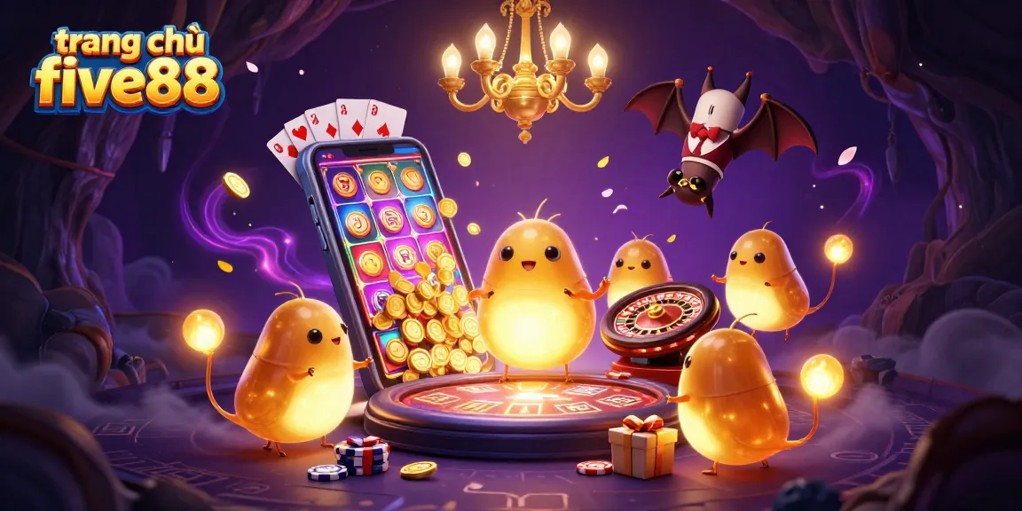 Experience the excitement of trang chủ five88 with vibrant glowworms lighting up a dynamic casino atmosphere.