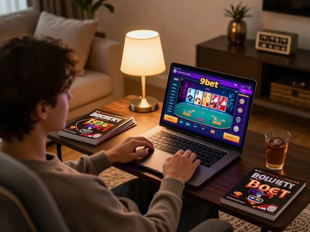 Engaging online casino gameplay at 9bet with user immersed in poker strategy.