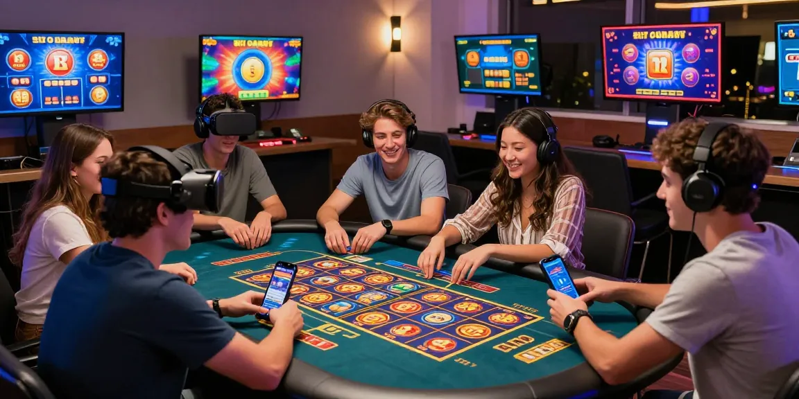 Migliori casino online non AAMS con amici che si divertono a giocare virtualmente, mostrando entusiasmo e tecnologia moderna.