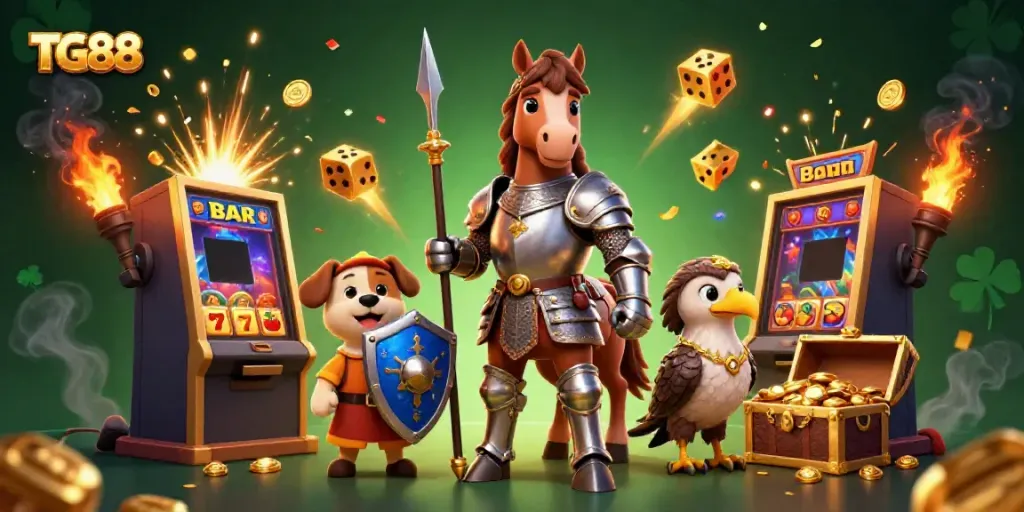 Experience thrilling gameplay at TG88 with vibrant slot machines and medieval characters.