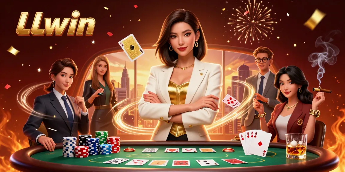 Experience thrilling gameplay with LLwin's golden cards at a vibrant casino atmosphere.