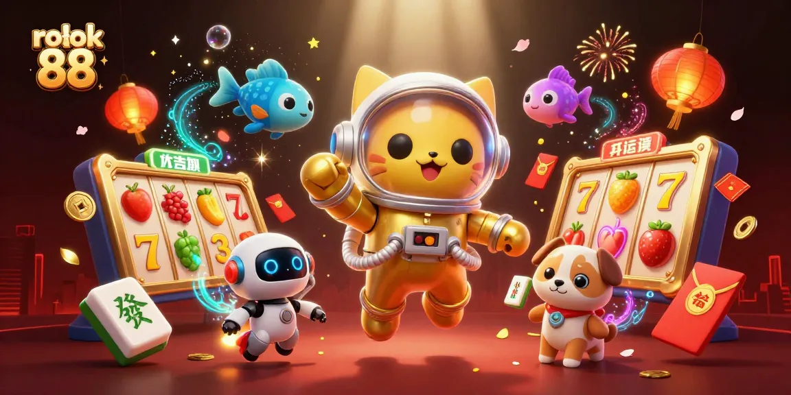 Spin the reels of rokok 88 in this vibrant 3D illustration filled with excitement and action.