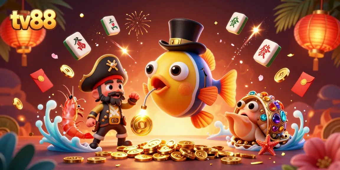 Engage in thrilling casino gaming at tv88 with vibrant characters and festive elements amidst a dynamic backdrop.