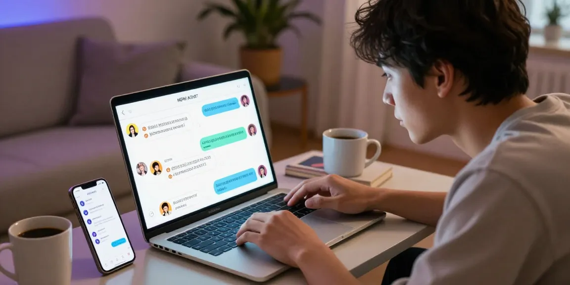 Engaging in nsfw ai chat on a laptop, showcasing digital intimacy and excitement in a cozy room.