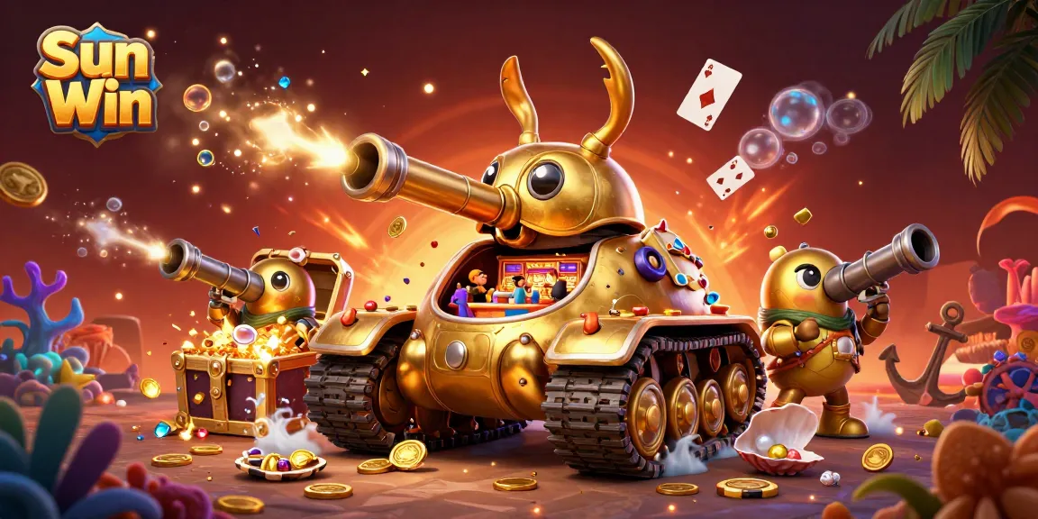 Experience the excitement at Sun Win with this vibrant 3D illustration of a golden beetle casino tank.