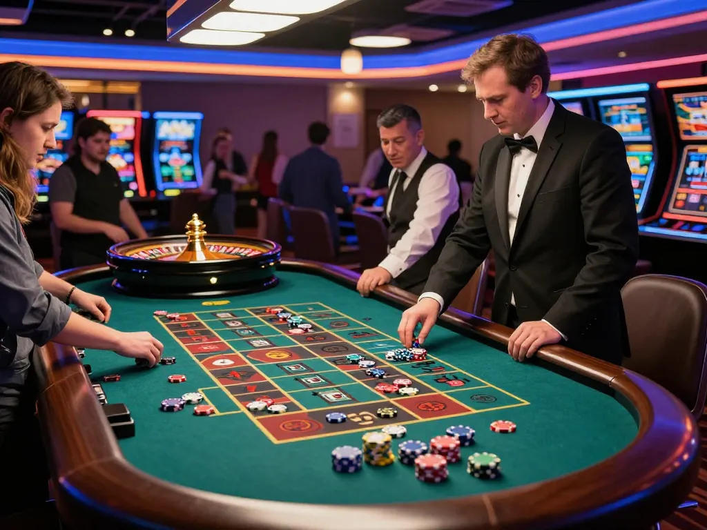 Players place bets at a thrilling roulette table in the competitive gamebaidoithuong8 casino.