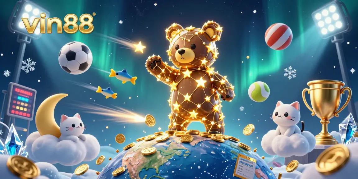 Experience vin88 with thrilling sports betting visuals of dynamic balls and shimmering coins.