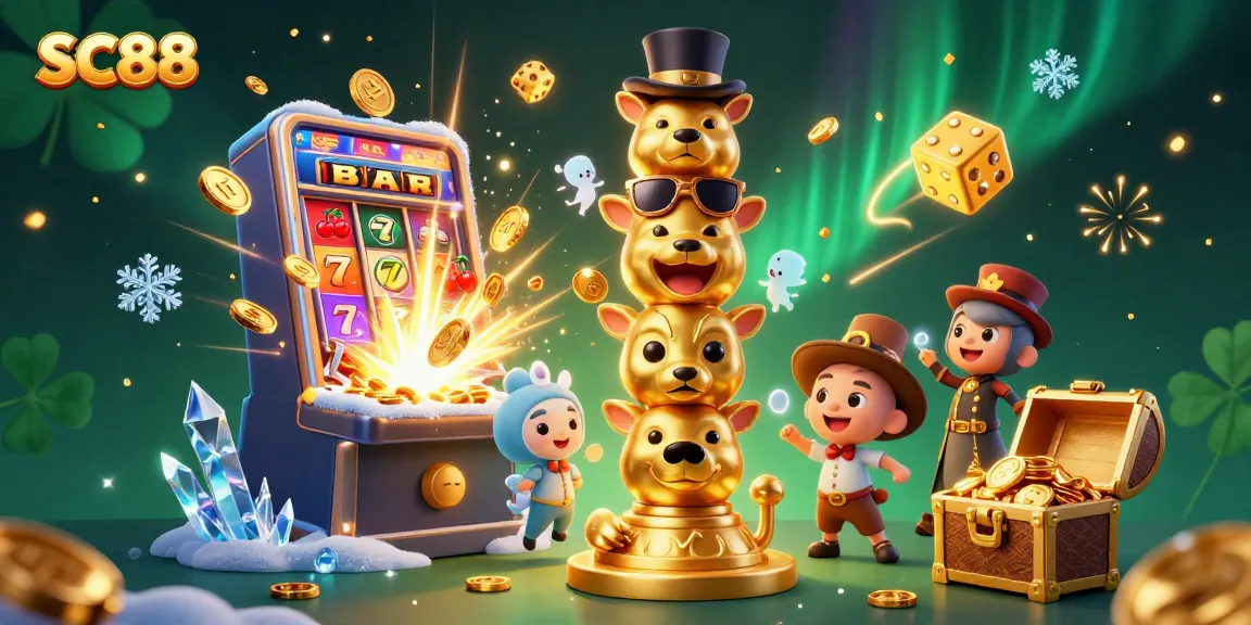 Experience high-stakes gaming with SC88's vibrant casino scene featuring thrilling jackpots and playful characters.