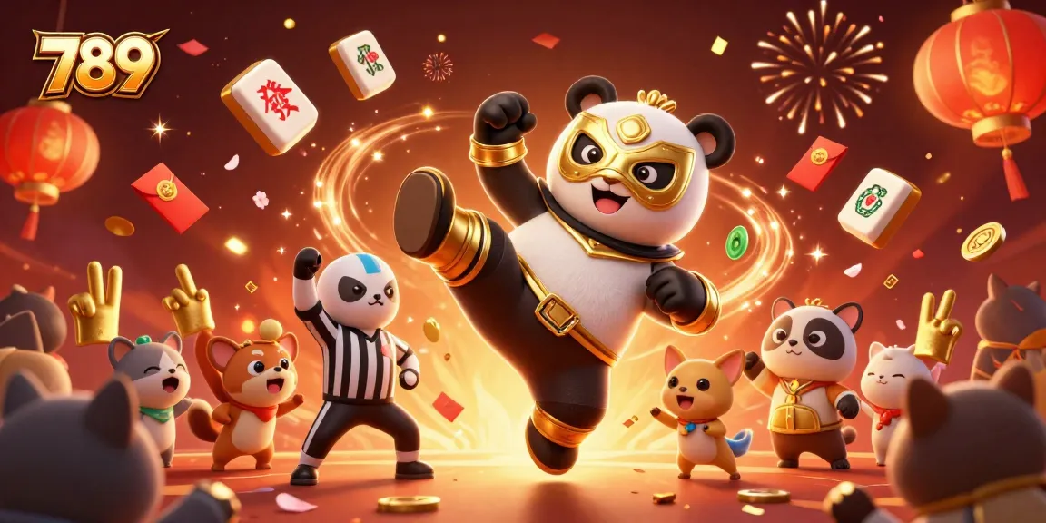 Engage in thrilling gameplay at 789 with an exciting panda wrestling scene full of golden prizes.