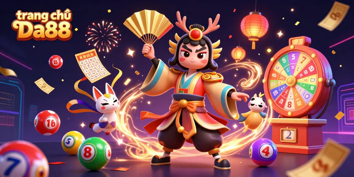 Engaging scene showcasing trang chủ Da88's vibrant lottery action with colorful elements and characters.