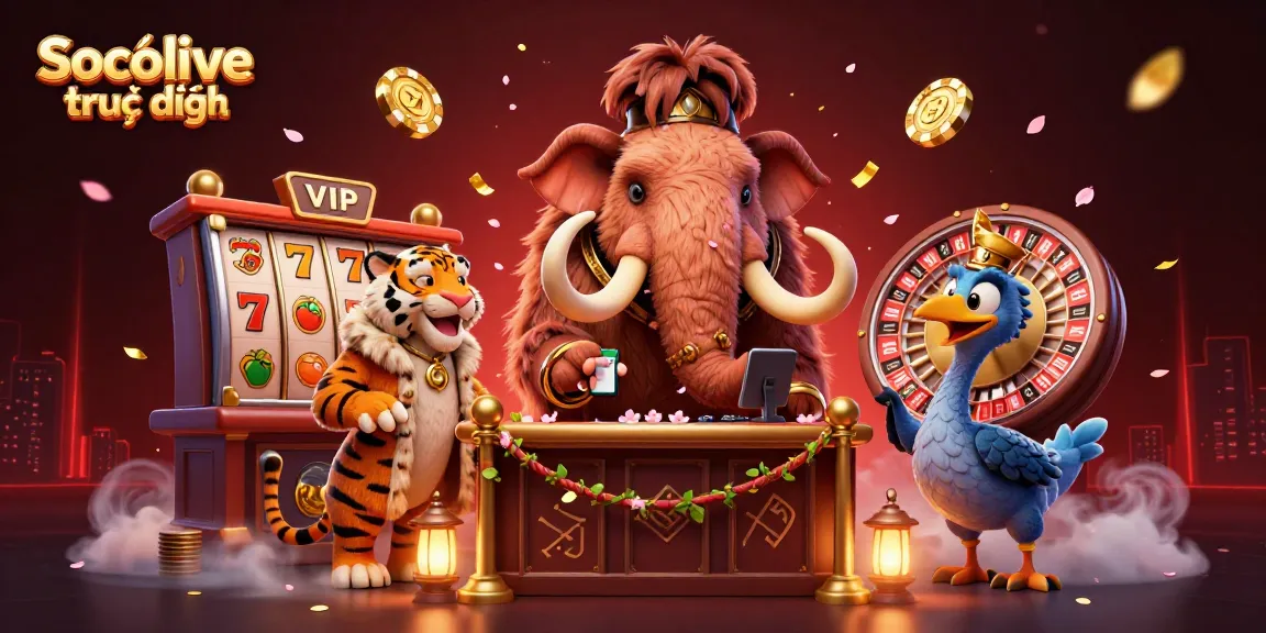 Socolive trực tiếp offers an exciting array of gaming action with vibrant characters and dynamic casino elements.