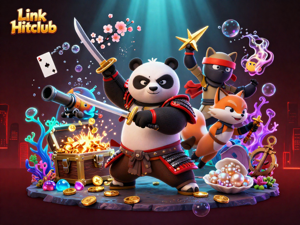 Engage in thrilling gameplay with Link Hitclub, featuring vibrant characters and casino elements.