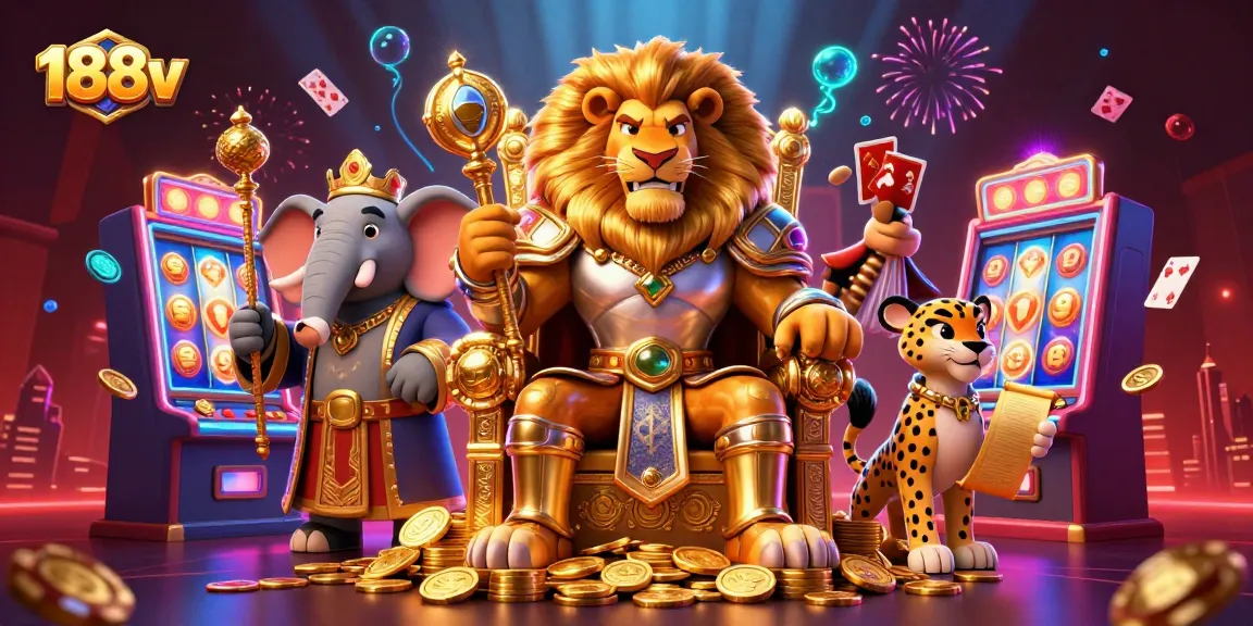 Experience thrilling gameplay with 188v's lively casino character scene featuring vibrant slot machines.
