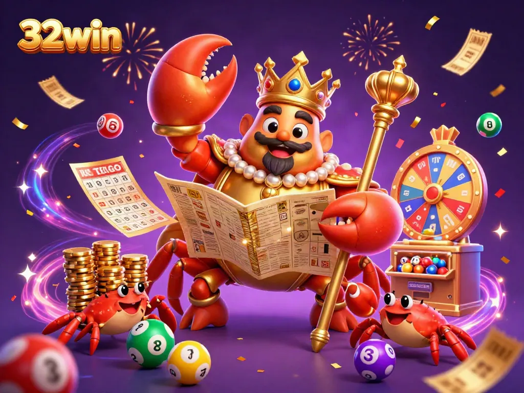 Experience thrilling gameplay at 32win with a vibrant casino scene featuring a golden crab emperor.