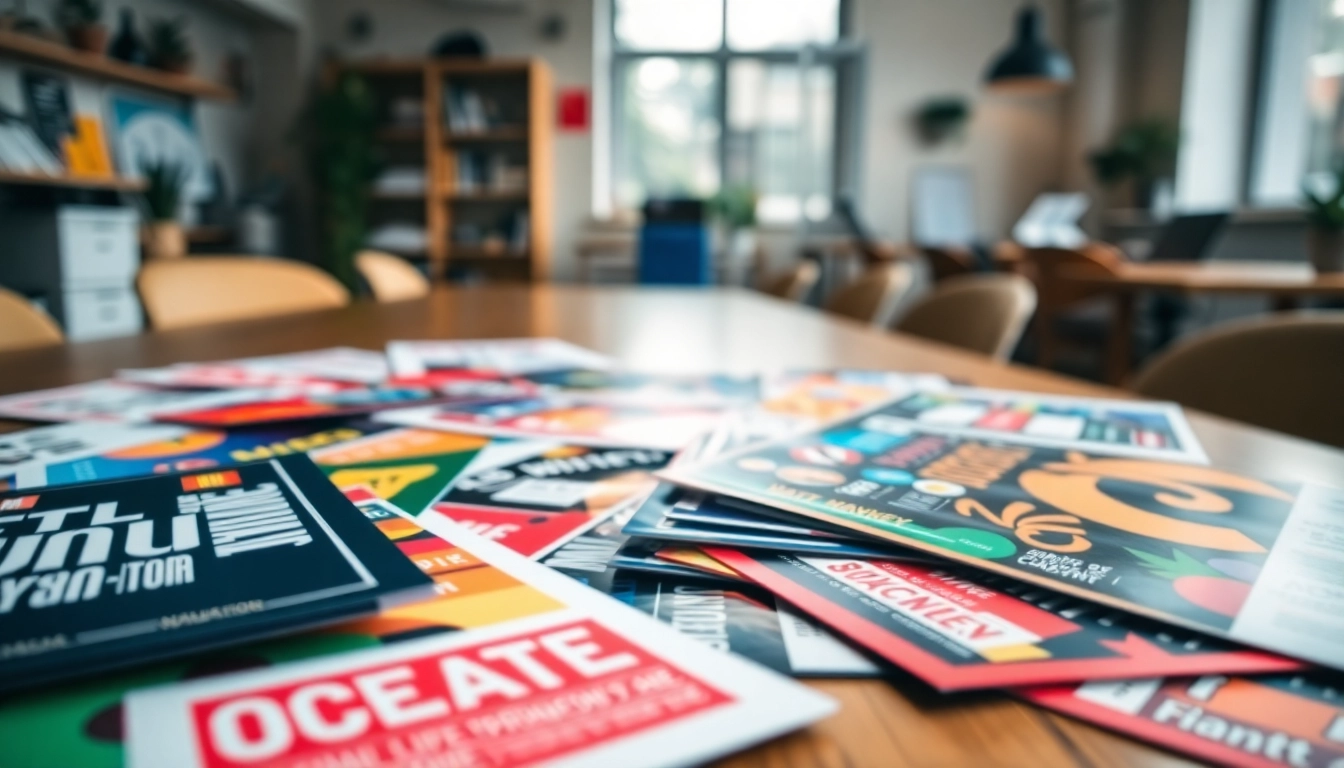 Designing vibrant Flyers online displayed on a wooden table in a creative workspace.