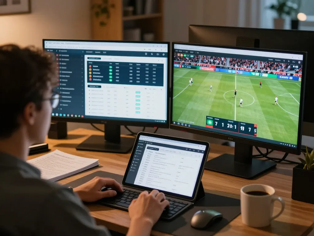 Betting on sports using the Link mới Say88 app displayed on multiple screens at home